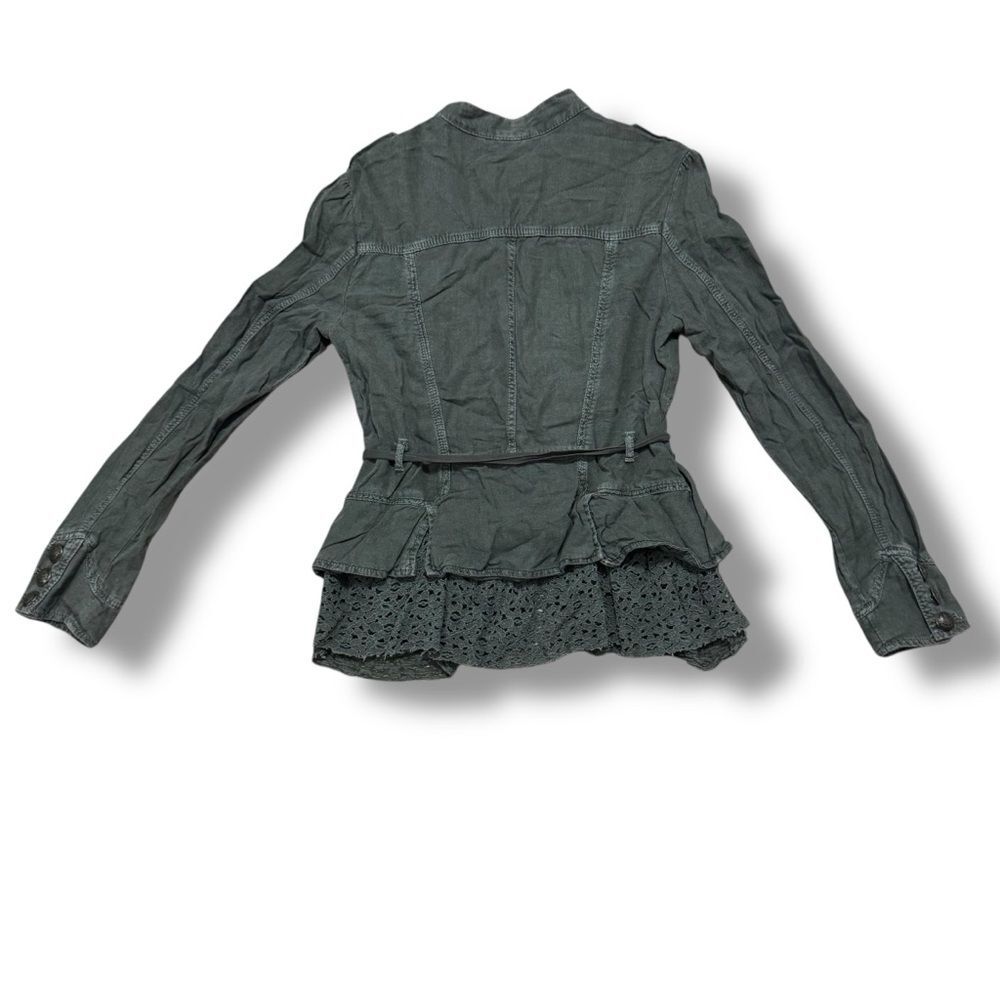 Free People Emilia Military Ruffle Jacket Bitter Olive Utility Coat Women’s S - Picture 2 of 9